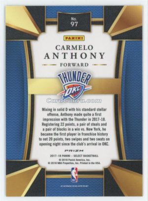 2017 Panini Select #97 Carmelo Anthony Silver Oklahoma City Thunder