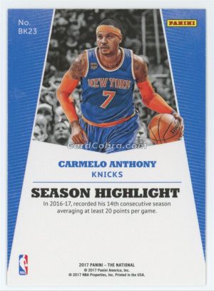 2017 Panini The National #BK23 Carmelo Anthony /99 New York Knicks