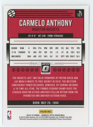 2018 Donruss Optic #127 Carmelo Anthony Houston Rockets