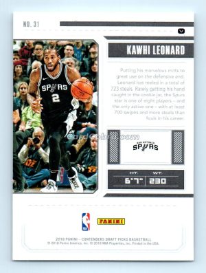 2018 Panini Contenders Draft Picks #31B Kawhi Leonard San Antonio Spurs