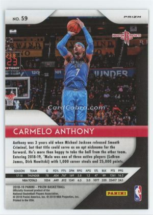 2018 Panini Prizm #59 Carmelo Anthony Red Wave Houston Rockets