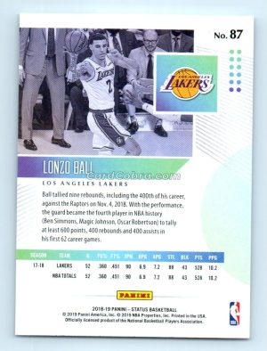 2018 Panini Status #87 Lonzo Ball Los Angeles Lakers