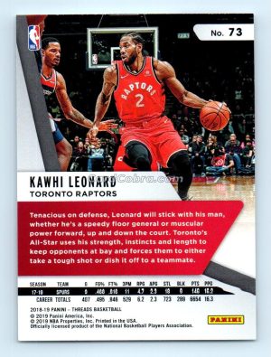 2018 Panini Threads #73 Kawhi Leonard Toronto Raptors