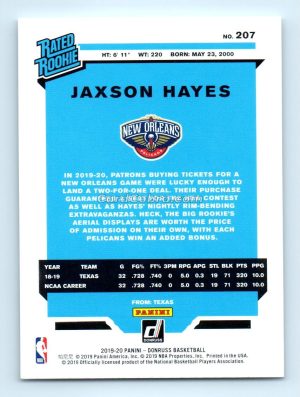 2019 Donruss #207 Jaxson Hayes New Orleans Pelicans Rookie Card