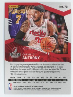 2019 Donruss Elite #73 Carmelo Anthony /99 Blue Portland Trailblazers