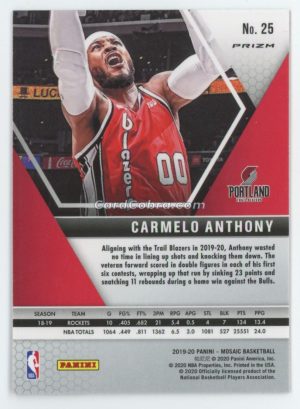 2019 Panini Mosaic #25 Carmelo Anthony Orange Reactive Portland Trail Blazers