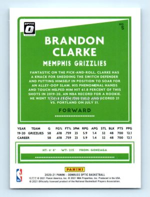 2020 Donruss Optic #5 Brandon Clarke Memphis Grizzlies