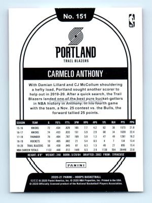 2020 Hoops #151 Carmelo Anthony Portland Trail Blazers