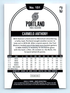 2020 Hoops #151 Carmelo Anthony Portland Trail Blazers