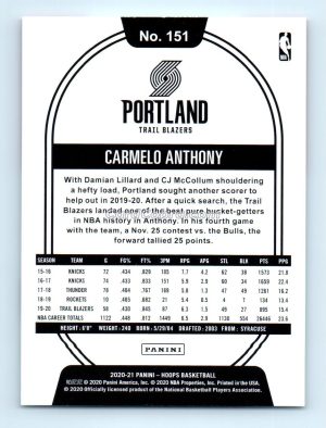 2020 Hoops #151 Carmelo Anthony Portland Trail Blazers