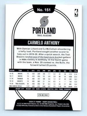 2020 Hoops #151 Carmelo Anthony Portland Trail Blazers