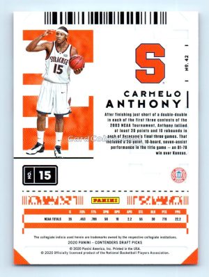 2020 Panini Contenders Draft Picks #42 Carmelo Anthony Syracuse Orange