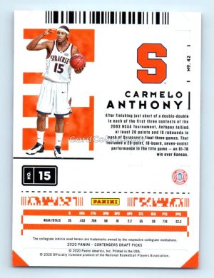 2020 Panini Contenders Draft Picks #42 Carmelo Anthony Syracuse Orange