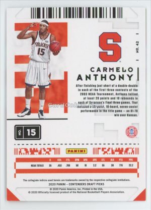 2020 Panini Contenders Draft Picks #42 Carmelo Anthony /99 Blue Syracuse Orange