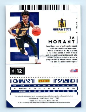 2020 Panini Contenders Draft Picks #44 Ja Morant Memphis Grizzlies