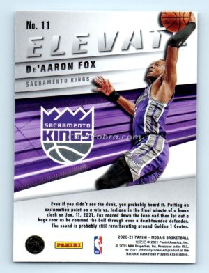 2020 Panini Mosaic Elevate #11 De'Aaron Fox Sacramento Kings