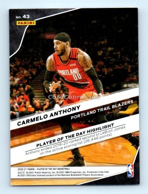 2020 Panini Player of the Day #43 Carmelo Anthony Portland Trail Blazers