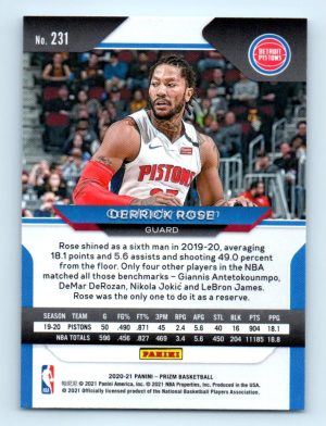 2020 Panini Prizm #231 Derrick Rose Detroit Pistons