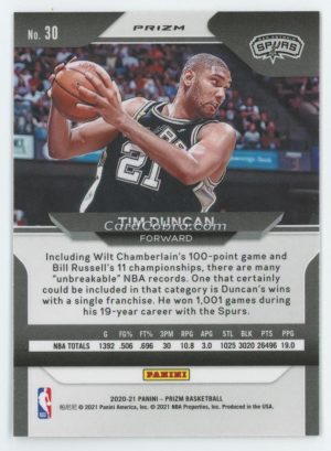 2020 Panini Prizm #30 Tim Duncan Silver San Antonio Spurs