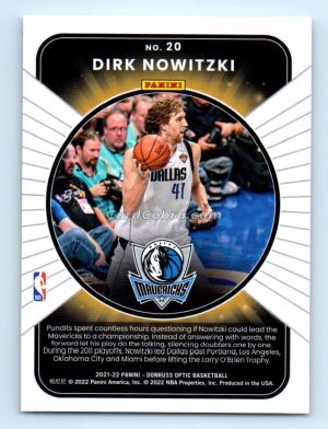 2021 Donruss Optic Winner Stays #20 Dirk Nowitzki Dallas Mavericks