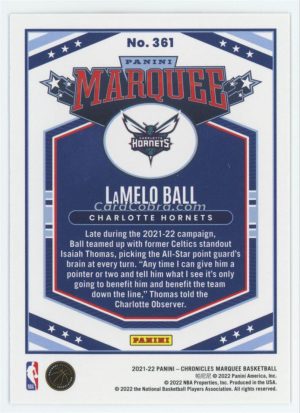 2021 Panini Chronicles Marquee #361 LaMelo Ball Charlotte Hornets