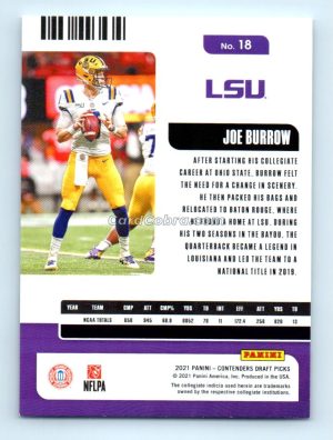 2021 Panini Contenders Draft Picks #18 Joe Burrow LSU Tigers