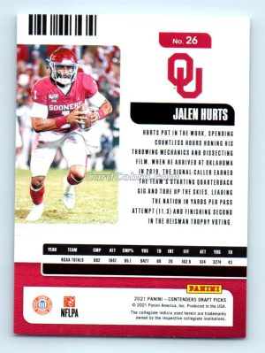 2021 Panini Contenders Draft Picks #26 Jalen Hurts Oklahoma Sooners