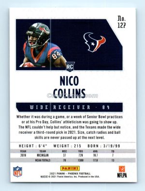 2021 Panini Phoenix #127 Nico Collins Houston Texans Rookie Card