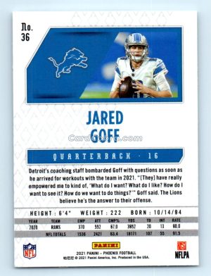 2021 Panini Phoenix #36 Jared Goff Detroit Lions