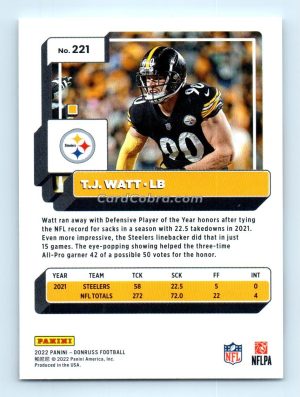 2022 Donruss #221 T.J. Watt Pittsburgh Steelers