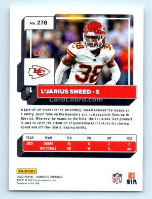 2022 Donruss #278 L'Jarius Sneed Kansas City Chiefs