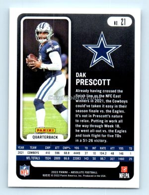 2022 Panini Absolute #21 Dak Prescott Dallas Cowboys