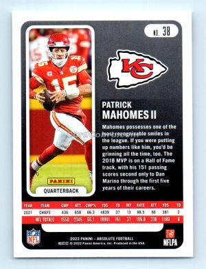 2022 Panini Absolute #38 Patrick Mahomes II Kansas City Chiefs