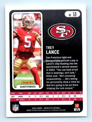 2022 Panini Absolute #59 Trey Lance San Francisco 49ers