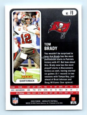 2022 Panini Absolute #78 Tom Brady Tampa Bay Buccaneers