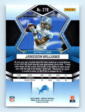 2022 Panini Mosaic #278 Jameson Williams Detroit Lions Rookie Card