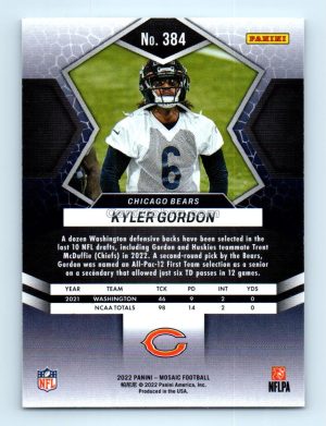 2022 Panini Mosaic #384 Kyler Gordon Chicago Bears Rookie Card