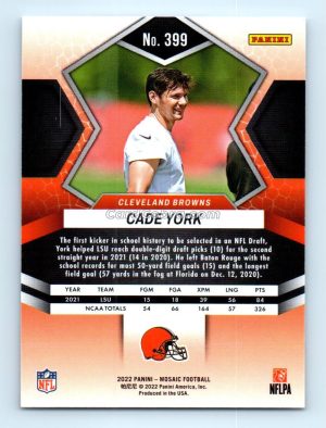 2022 Panini Mosaic #399 Cade York Cleveland Browns Rookie Card