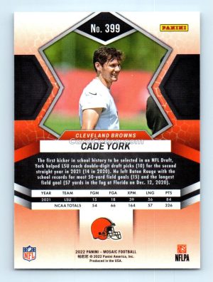 2022 Panini Mosaic #399 Cade York Cleveland Browns Rookie Card