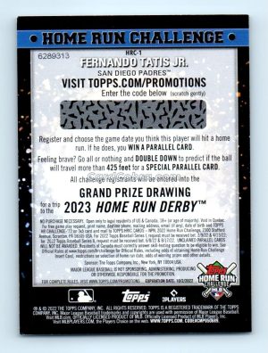 2022 Topps Home Run Challenge Code Cards #HRC-1 Fernando Tatis Jr. San Diego Padres