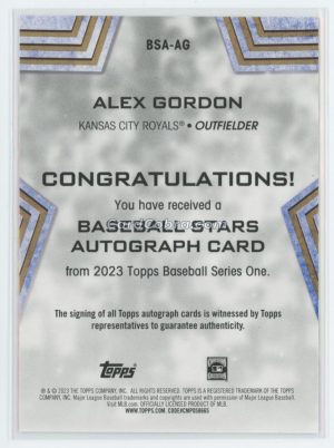 2023 Topps Baseball Stars Autographs #BSA-AG Alex Gordon Auto Kansas City Royals